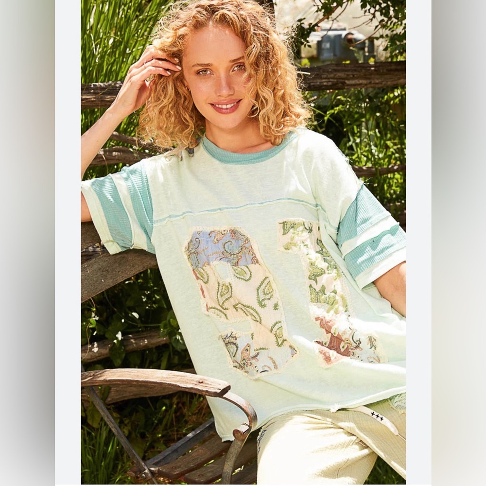 Pol Mint And Blue Patchwork Tee - image 2